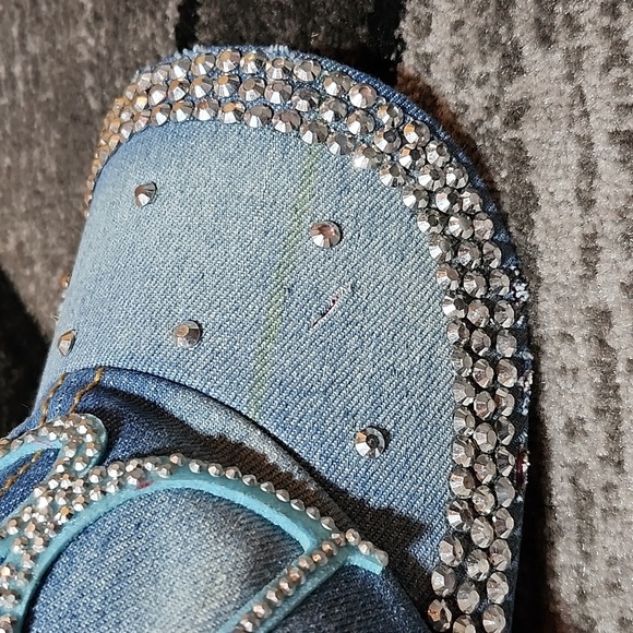 VINTAGE BOSS EMBROIDERED SILVER STUDDED DISTRESSED FAUX LEATHER DENIM CAP HAT - Picture 7 of 14